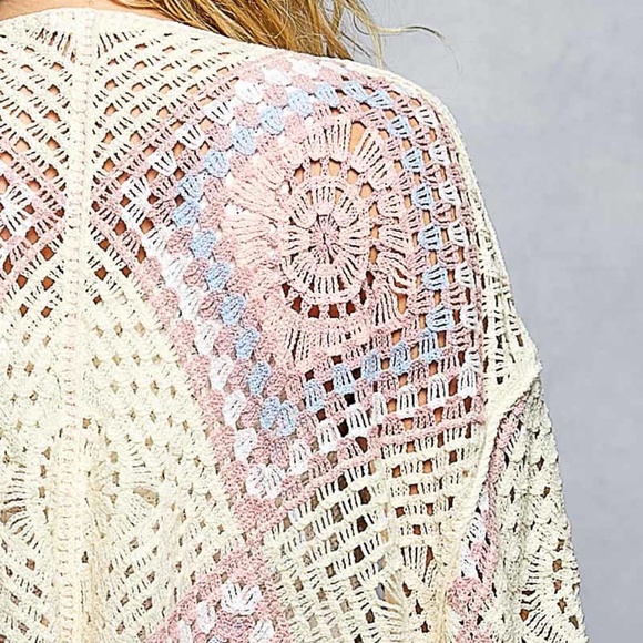 New Pol Open cardigan Top in Crochet Granny Squares Outseam Size OS One Size !! - Picture 6 of 12